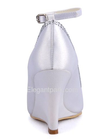 Elegantpark Satin Upper Peep Toe Wedges Heel Rhinestone Buckle Modern Wedding Bridal Shoes More Colors Available (A2071)