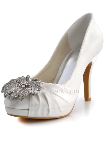Elegantpark Round Toe Satin Rhinestones Stiletto Heel Platform Bridal Party Shoes (EP2058-PF)