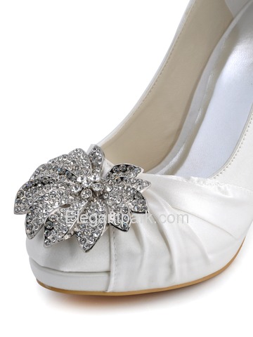 Elegantpark Round Toe Satin Rhinestones Stiletto Heel Platform Bridal Party Shoes (EP2058-PF)