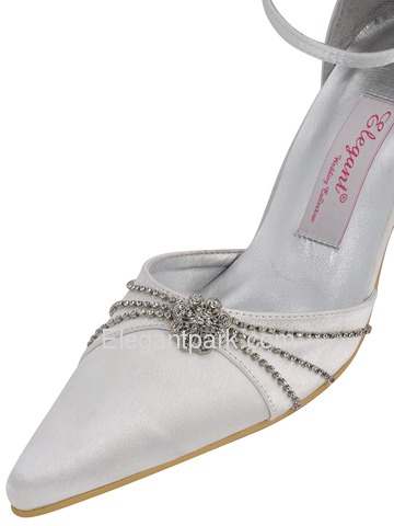 Elegantpark Silver Pointy Toes Rhinestone Kitten Heel Satin Wedding Bridal Shoes (A0627)