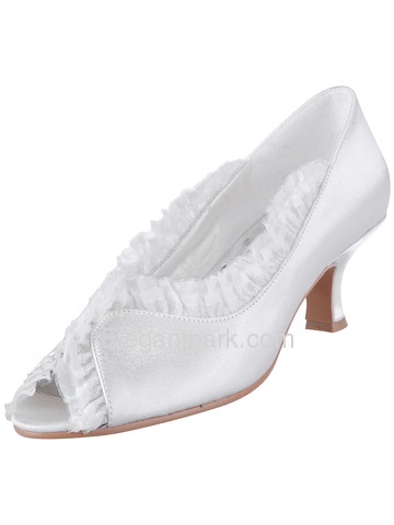 Elegantpark Peep Toe Chunky Heel Satin Shoes (EL-052)
