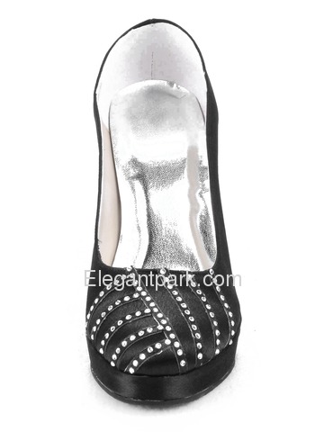 Elegantpark Black Satin Platforms Stiletto Heel Party Shoes (EP11007-PF)