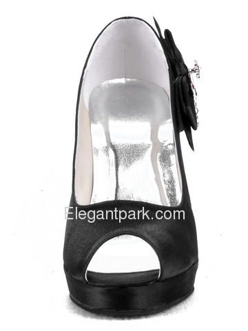 Elegantpark Black Peep Toe Bow Platforms Stiletto Heel Satin Evening Party Shoes (EP11010-PF)