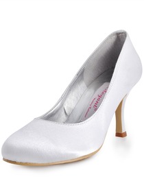 Elegantpark White Round Toe Pump Spool Heel Satin Evening Party Wedding Shoes