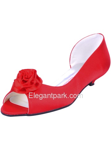 Elegantpark Peep Toe Flower Low Heel Satin Wedding Bridal Shoes (WM-007)