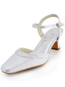 Elegantpark Satin Square Toe Chunky Heel Rhinestones Bridal Shoes With Buckle