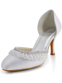 Elegantpark Satin Closed Toe Stiletto Heel/Pumps Rhinestones Bridal Shoes