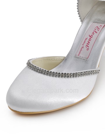 Elegantpark Satin Stiletto Heel Round Toe Rhinestones Wedding Shoes With Buckle (EP11068)