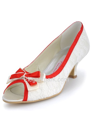 Elegantpark Peep Toe Kitten Heel Bowknot Lace Satin Wedding Bridal Shoes (ML-004)