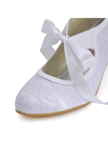 Elegantpark White Almond Toe Stiletto Heel Lace Bridal Wedding Party Shoes (A3039)