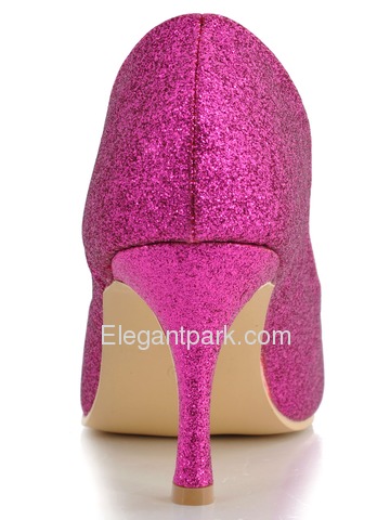 Elegantpark Purple Peep Toe Pumps Spool Heel Glitter Wedding Bridal Shoes (EP11072)