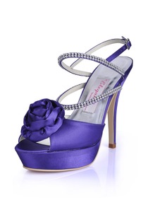 Elegantpark Purple Peep Toe Stiletto Heel Satin Flower Rhinestones Evening Party Shoes