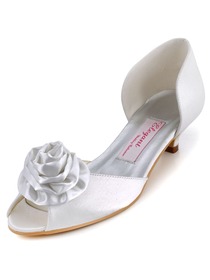 Elegantpark White Peep Toe Flower Low Heel Satin Wedding Evening Party Shoes