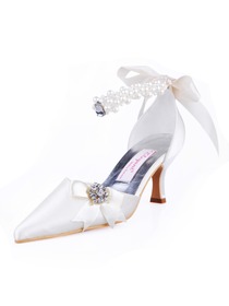Elegantpark Satin Pointy Toe Spool Heel Wedding Bridal & Evening Shoe