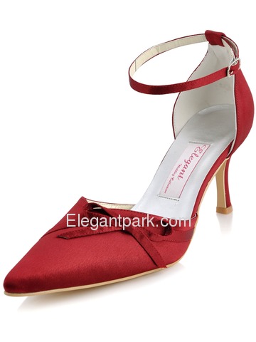 Elegantpark Satin Upper Pointy Toes Stiletto Heel Bowknot Elegant Evening Shoes (AF006A)