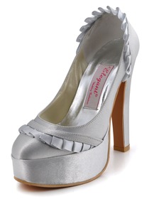 Elegantpark Silver Platforms Satin Stiletto Heel Evening & Party Shoes