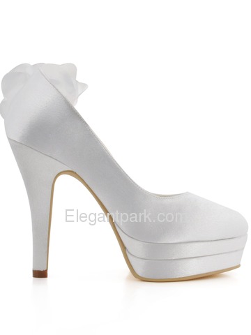 Elegantpark Satin Stiletto Heel Almond Toe Platform Shoes With Flower (EP11065-2PF)