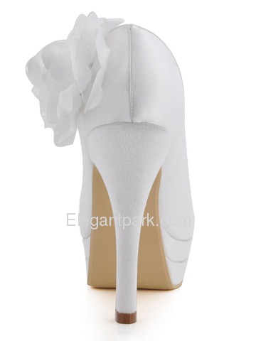 Elegantpark Satin Stiletto Heel Almond Toe Platform Shoes With Flower (EP11065-2PF)