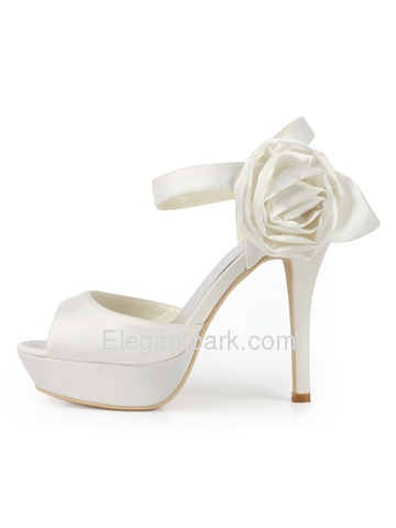 Elegant Satin Stiletto Heel Peep Toe Platform Flower Evening Wedding Party Shoes (EP2063-PF)