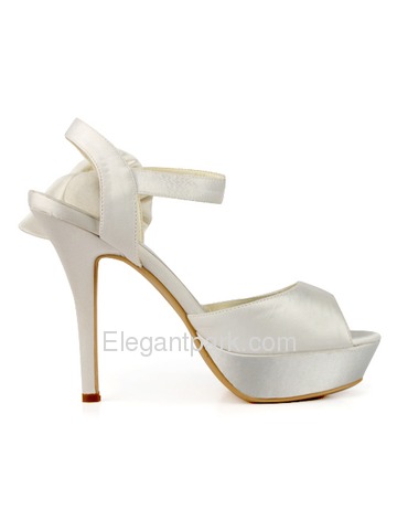 Elegant Satin Stiletto Heel Peep Toe Platform Flower Evening Wedding Party Shoes (EP2063-PF)