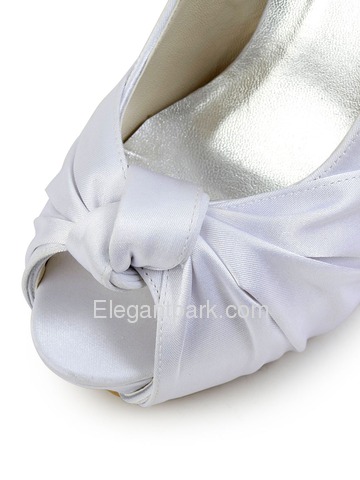 Elegantpark White Peep Toe Stiletto Heel Knot Pleats Platforms Satin Wedding Evening Party Shoes (EP2071-IP)