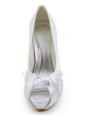 Elegantpark White Peep Toe Stiletto Heel Knot Pleats Platforms Satin Wedding Evening Party Shoes (EP2071-IP)