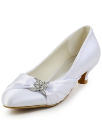 Elegantpark Almond Toe Low Heel Rhinestones Satin Wedding Evening Party Shoes