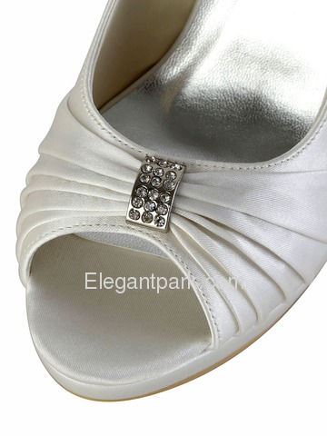 Elegantpark Ivory Peep Toe Stiletto Heel Platform Rhinestones Satin Slingbacks Evening Wedding Party Sandals (EP2082-PF)