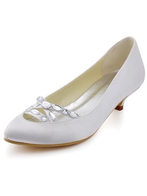 Elegantpark White Almond Toe Crystals Cross Straps Low Heel Wedding Bridal Shoes