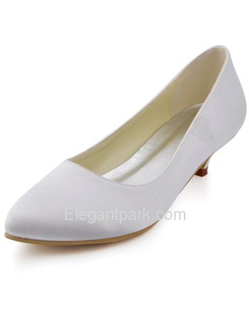 Elegantpark Comfortable Plain White Almond Toe Low Heel Satin Wedding Evening Party Shoes (EP2089)