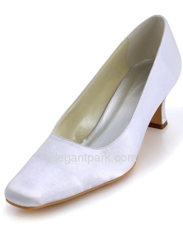 Elegantpark White Classic Square Toe Low Heel Satin Evening Wedding Party Shoes (EP2090)