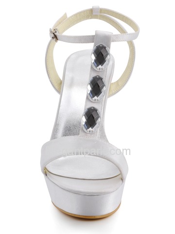 Elegantpark Ivory Open Toe T-Strap Stiletto Heel Platform Crystals Satin Evening Wedding Party Sandals (EP2091)