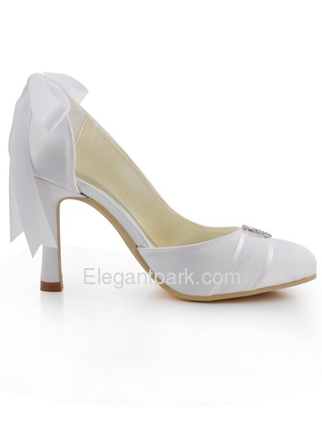 Elegantpark White Round Toes Stiletto Heel Satin Buckle Bridal Prom Shoes (A0617-C)