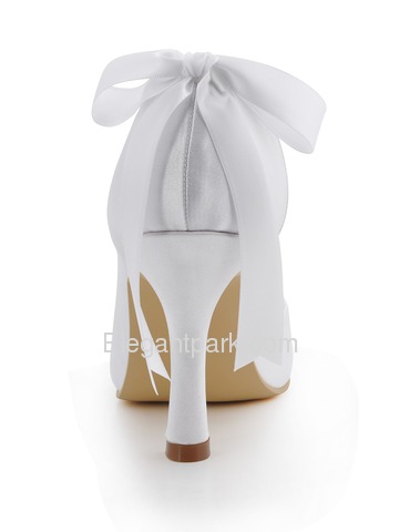 Elegantpark White Round Toes Stiletto Heel Satin Buckle Bridal Prom Shoes (A0617-C)
