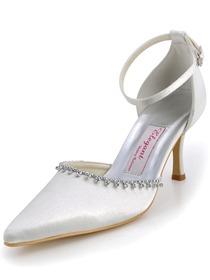 Elegant Satin Pointy Toe Spool Heel Evening Shoe
