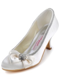 Elegantpark Gorgeous Ivory Satin Pointy Toes Spool Heel Evening Shoe