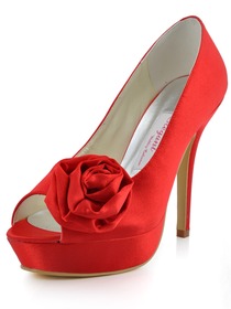 Elegantpark Red Peep Toe Flower Platform Stiletto Heel Wedding Evening Party Shoes