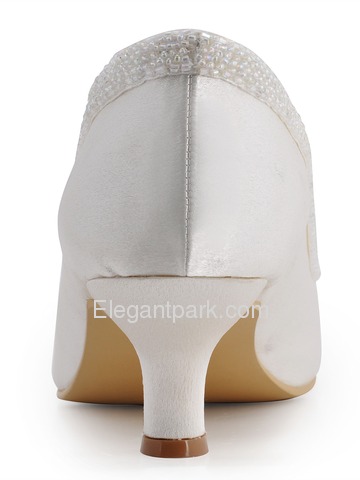 Elegantpark Ivory Almond Toe Chunky Heel Satin Beading Bridal Evening Party Shoes (EL-005CC)