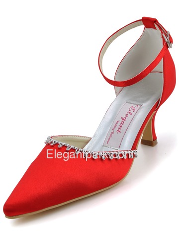 Elegantpark Red Pointy Toes Stiletto Heel Satin Wedding Bridal Shoes (EL-010)
