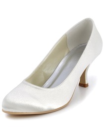 Elegant Ivory Round Toes Stiletto Heel Satin Bridal & Evening Shoes