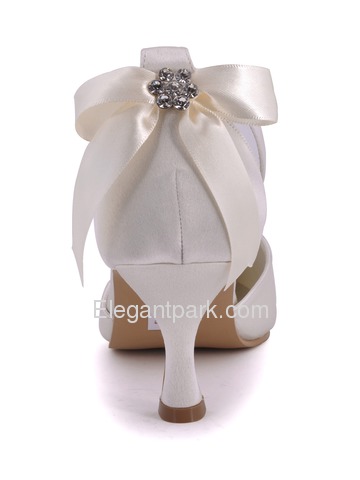 Elegantpark Pointy Toes Spool Heel Bowknot Satin Bridal Pumps Shoes (EP11025)