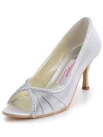 Elegantpark Silver PeepToe Satin Beading Stiletto Heel Bridal Shoes