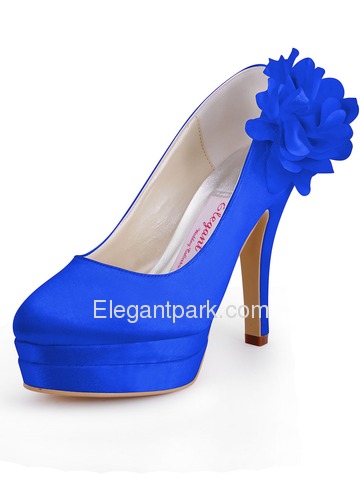Elegantpark Satin Stiletto Heel Almond Toe Platform Shoes With Flower (EP11065-2PF)