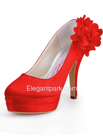 Elegantpark Satin Stiletto Heel Almond Toe Platform Shoes With Flower (EP11065-2PF)