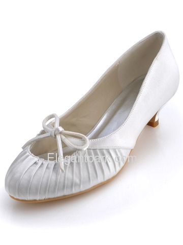 Elegantpark White Round Toe Ruched Bow Low Heel Satin Wedding Party Shoes (EP11120)