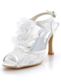 Elegantpark Modern Ivory Peep Toes Stiletto Heel Flower Lace Wedding Party Slingbacks Sandals