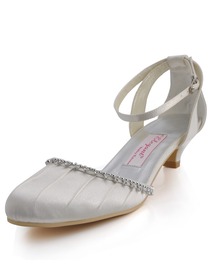 Elegantpark White Almond Toe Satin Rhinestones Wedding Evening Party Shoes