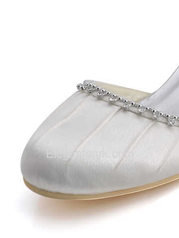 Elegantpark White Almond Toe Satin Rhinestones Wedding Evening Party Shoes (90729)