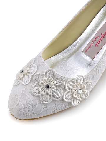 Elegantpark Ivory Closed Toe Appliques Lace Low Heel Wedding Bridal Shoes (A0002)