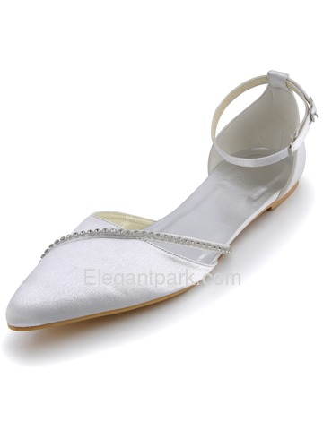Elegantpark Strappy Pointy Toes Low Heel Beading Buckle Comfortable Bridal Shoes (A670)